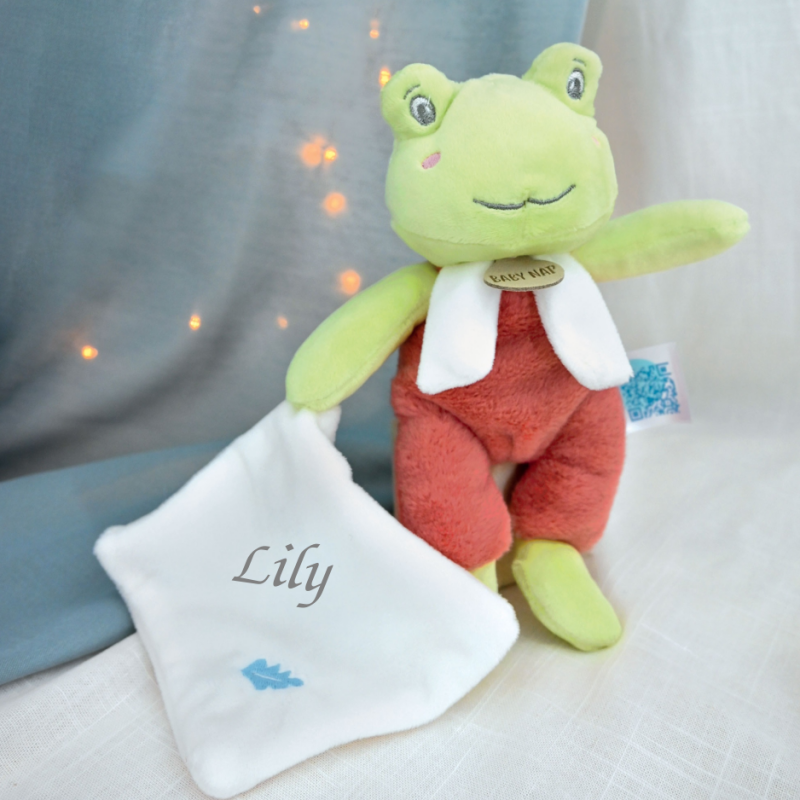  - brume - peluche grenouille avec mouchoir - 25 cm 